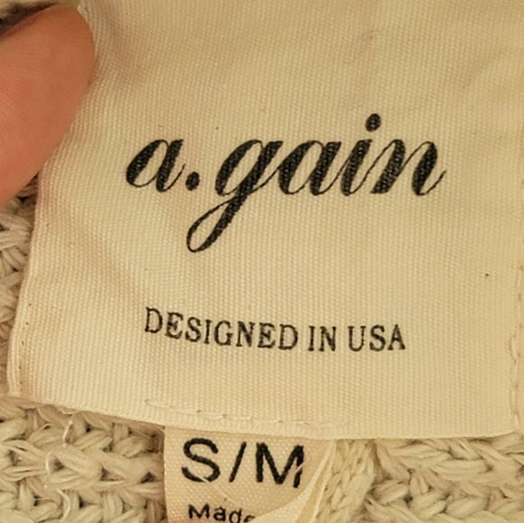 A.Gain Faux Fur Cable Knit Wool Blend Oatmeal Cardigan - Size Small - Picture 6 of 7